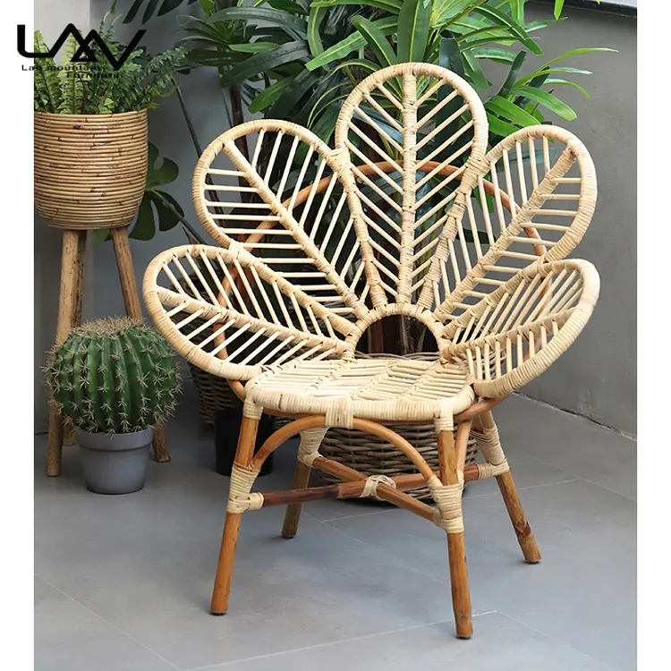 Rattan / wicker Woven Jane Petal accent Chairs designer Living Room Leisure Chair Balcony Patio Garden Wood Flower Shaped Chair