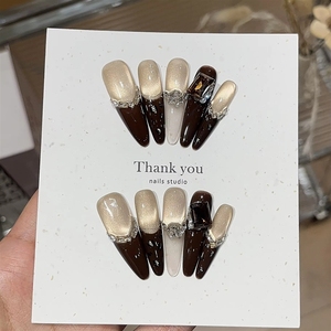 <span class=keywords><strong>Uñas</strong></span> Postizas Francesas Hechas a Mano con Impresión Personalizada, Reutilizables, <span class=keywords><strong>Uñas</strong></span> Artificiales al por Mayor con Caja de Empaque - Product Image 1