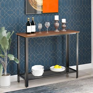 Mesa consola con tablero de madera maciza y estructura metálica con estante para sala de estar, dormitorio o estudio - Product Image 3