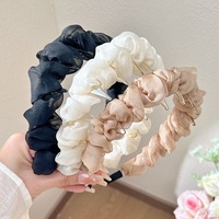 Bandeau en dentelle Tulle plissé Accessoire pour cheveux Petit parfum Pince à cheveux haut crâne Top Mesh Tulle Bead Headband Beige Bridal