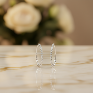 E2847 White Gold <b>Hoop</b> <b>Earrings</b> Round Diamond Prong Setting Classic Women's <b>Fine</b> Jewelry - Product Image 2