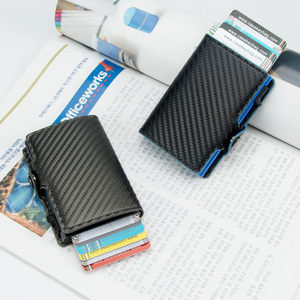 Casekey Wholesale <b>Men</b> <b>RFID</b> Protection Carbon Fiber Popup Cardholder Tarjetero Fibra De Carbono Slim Minimalist Leather <b>Wallet</b> - Product Image 1