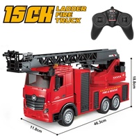 SJY-1361 1/18 2.4G 15CH Camion de pompiers électrique RC (version améliorée) avec pulvérisation d'eau, échelle élévatrice, rouge, 25m, prêt à l'emploi, télécommande