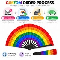 Éventail pliant personnalisé avec logo, célébration arc-en-ciel, 33 cm, en bambou et plastique, fierté LGBT, éventails promotionnels personnalisés imprimés