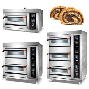 Mesin Oven pemanggang roti komersial 1 dek 2 dek mesin Oven pemanggang roti restoran dan hotel menggunakan Oven dek roti Gas elektrik