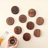 Ouvre-bouteille en bois de noyer noir naturel Puselife, logo laser, ouvre-bouteille rond, sous-verre, ouvre-boîte avec aimant