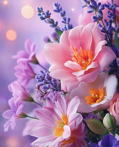 Kit de Peinture Diamant 5D DIY LS 40x50cm, Motif Fleur Rose et Violette, Toile à Broder avec Perles, Décoration Maison - Product Image 1