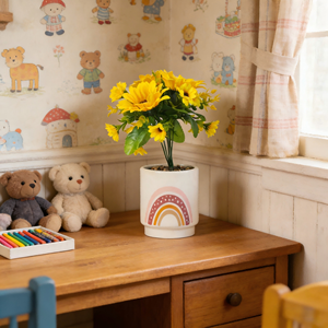 Jardinière en céramique à imprimé floral avec <span class=keywords><strong>eucalyptus</strong></span> artificiel suspendu - Décoration de patio extérieur/intérieur - Product Image 6