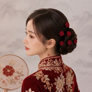 Horquillas para el Cabello con Ondas de Terciopelo Rojo, Nuevo Estilo Chino, Accesorios para Novias, para Qipao, Hanfu, Accesorios de Boda - Product Image 2