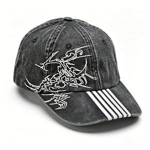 Casquette unisexe en toile personnalisée brodée, style vintage délavé et vieilli, 6 panneaux, rétro streetwear, avec logo imprimé - Product Image 2