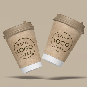 Custom Design Take Away Paper Double Hot Coffe Soups Cup With Lids Sleeve Biodegradable Disposable Print Paper Coffee Cups