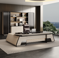 Bureau de direction ovale modulaire moderne personnalisé avec gestion intégrée des câbles, base à motif ondulé, éclairage LED et rangement