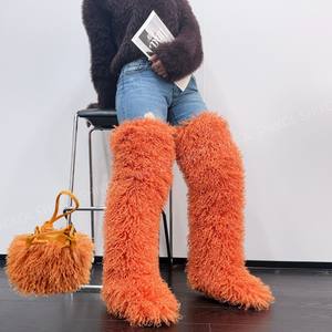 שיקול פרווה מגפיים נשים נעליים ושק סט 72 ס "מ ירך מגפי מונגוליאני גבוה 2025 קטיפה נשים בחורף - Product Image 6