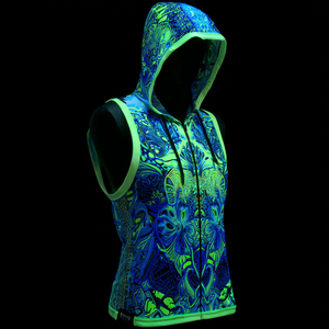 Felpa <span class=keywords><strong>Senza</strong></span> Maniche con <span class=keywords><strong>Cappuccio</strong></span> UV Glow per Uomo - Stampa Astratta con Linee Colorate, Abbigliamento per Festival e Feste Rave - Product Image 2