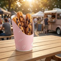 Gobelet en papier kraft imprimé personnalisé, design incliné, jetable, pour boissons, frites, snacks, gaufres aux œufs, charcuterie et autres aliments, idéal pour les fêtes.