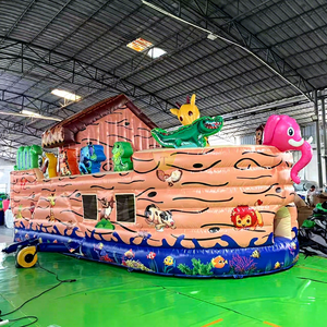 Toboggan aquatique gonflable <span class=keywords><strong>avec</strong></span> piscine, château gonflable géant commercial, combo de jeux pour enfants, parc d'attractions extérieur - Product Image 1