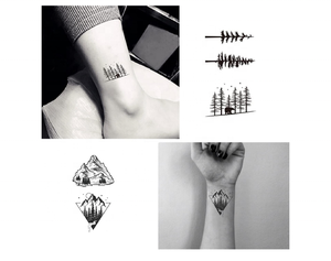 62 Fogli di Tatuaggi Temporanei con Motivi di Montagna, Inclusi Tatuaggi Impermeabili Neri con Geometrie, Sole, Stelle, Luna, Alberi, Triangoli - Product Image 6