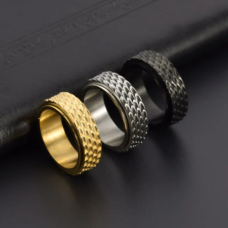 Rotate Rotating Anxiety Fidget Rings Titanium Stainless Steel Chain Spinner Finger Ring For Men Blue Gold Color Black Punk Rock