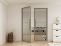 Porte à double pivot, design français de luxe, porte en verre pivotante en acier avec quincaillerie en acier