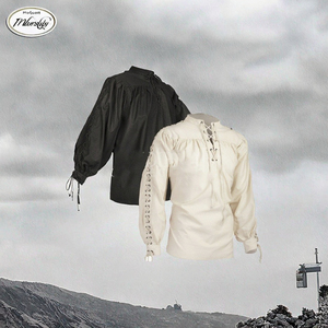 Camisas Medievales Unisex para Cosplay de Año Nuevo, Top de Novio Gótico Vintage, Mangas con Volantes, Escote con Cordón, TV de Poliéster en Relieve - Product Image 2