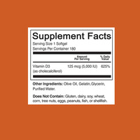 Gélules de vitamine D3 de qualité supérieure, favorisant la santé des dents et des os, stimulant la fonction musculaire, supplément de vitamine D3 125 mcg