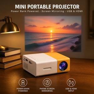 มินิโปรเจคเตอร์พร้อมอินพุต HDMI และ USB โปรเจคเตอร์ LED แบบพกพา รองรับ 1080P ใช้พลังงานจากพาวเวอร์แบงค์ เครื่องเล่นภาพยนตร์โฮมเธียเตอร์ - Product Image 1