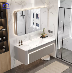 Rounded corner smart gray bathroom vanity smart mirror cabinet white washbasin wall-mounted cabinet - Product Image 3
