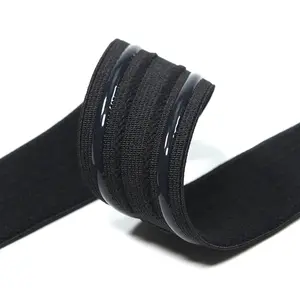 Заводская изготовленная на заказ черная спандекс жаккардовая тесьма пояс резиновая нескользящая эластичная лента силиконовая смакнутая печать эластичная лента