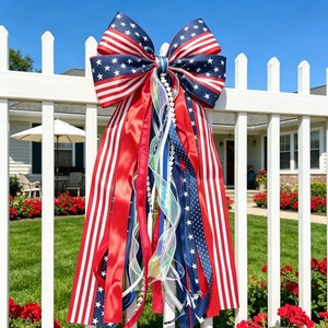 Adorno de lazo con bandera americana, colgador decorativo para puerta del Día de la Independencia, para decoración de fiestas y escaparates. - Product Image 4