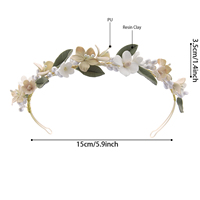 Serre-tête Bohème Fait Main en Résine et Argile avec Feuilles en PU et Perles, Diadème de Mariée pour la Photographie de Mariage