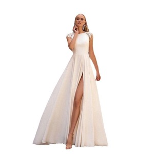 White Mermaid Satin Wedding Dress O Neck Natural Waist Simple Elegant Bridal Reception Dress Summer Style - Product Image 3