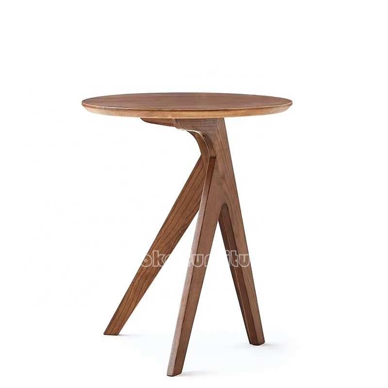 Minimale Stijl Massief Houten Kleine Sofa Salontafel Voor Woonkamer Ronde Salontafel Walnoot Afwerking