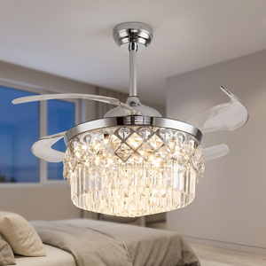 Ventilador de Techo Retráctil Reversible de 42 Pulgadas con Motor DC, Control Remoto, Luz LED, Diseño de Cristal Invisible para Sala de Estar y Dormitorio - Product Image 1
