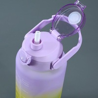 Bouteille d'eau de sport sans BPA pour salle de sport Ensemble de bouteilles de motivation en plastique de couleur dégradée avec poignée et paille pour la salle de sport