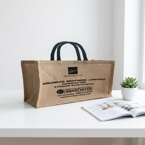 Premium Natural Jute Tote <b>Bag</b> with <b>Long</b> Black Handles | Reusable Eco-Friendly Shopping & Promotional <b>Bag</b> - Product Image 5