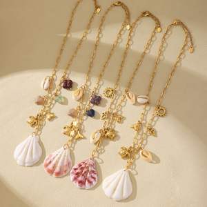 Collier en acier inoxydable tendance pour femmes série marine coquille de pierre naturelle tortue queue de poisson accessoire décontracté pour les vacances à la plage - Product Image 4