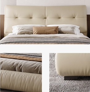 Casa moderna minimalista stile cremoso King-Size camera da letto allestita-fondina mezza pelle letto in legno massello per Villa letto Hotel - Product Image 5