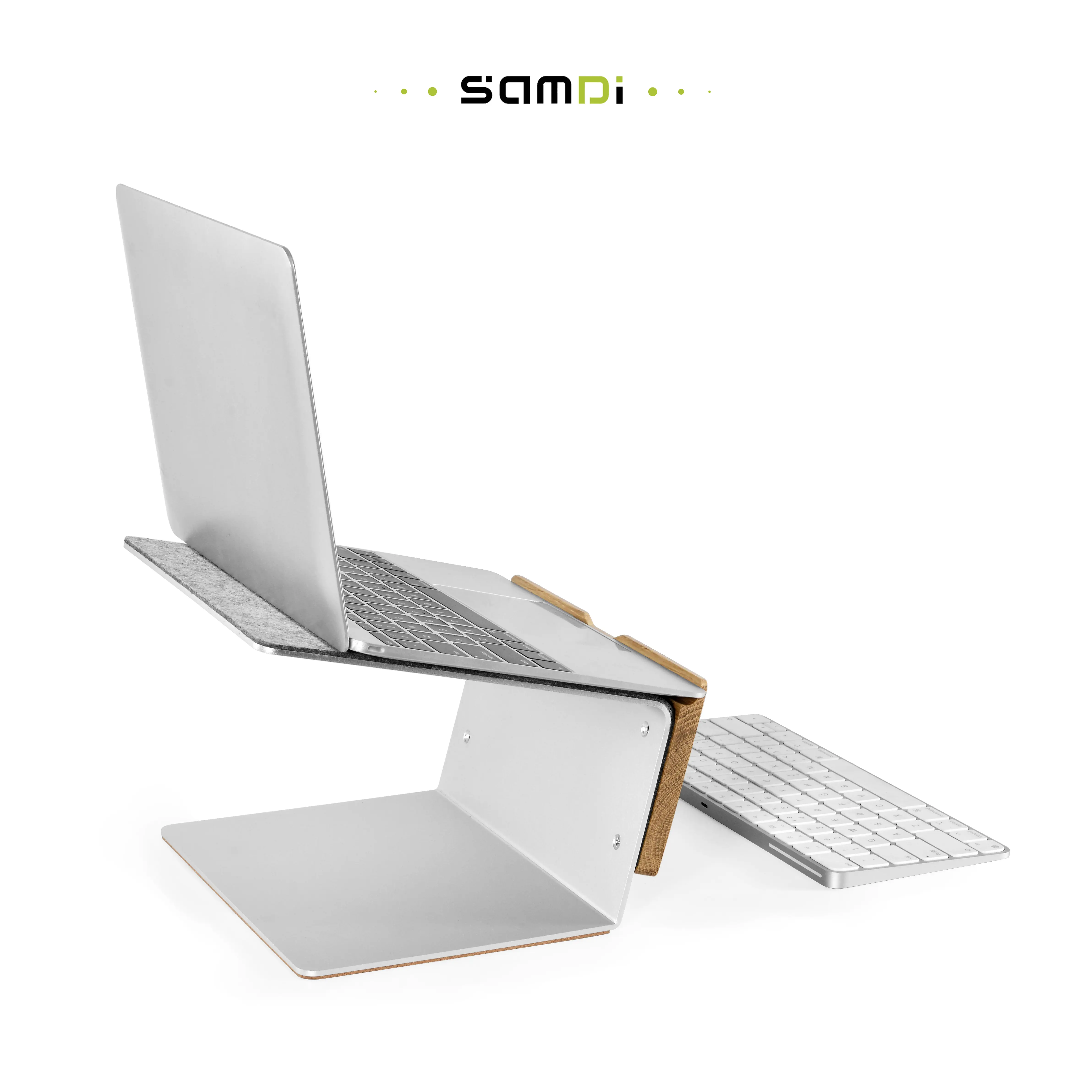 Grosir SAMDI pabrik grosir kualitas tinggi Walnut aluminium Aloi dudukan Laptop vertikal harus untuk baki tempat tidur Laptop malas