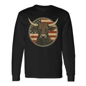 T-shirt à manches longues vintage Western Bull American Flag Patriotic Rodeo - Product Image 2
