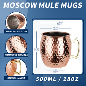 Mug en <span class=keywords><strong>cuivre</strong></span> en gros, couleur or rose, qualité alimentaire, pour <span class=keywords><strong>Moscow</strong></span> <span class=keywords><strong>Mule</strong></span>, 500 ml/18 oz, Marteau <span class=keywords><strong>Moscow</strong></span> <span class=keywords><strong>Mule</strong></span>, Mugs <span class=keywords><strong>Moscow</strong></span> <span class=keywords><strong>Mule</strong></span> en acier inoxydable - Product Image 2