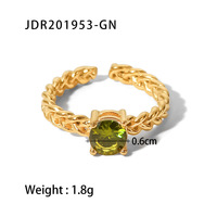 Anneau ajustable en acier inoxydable 18K, rond incrusté de zircon, oreille de blé tissée
