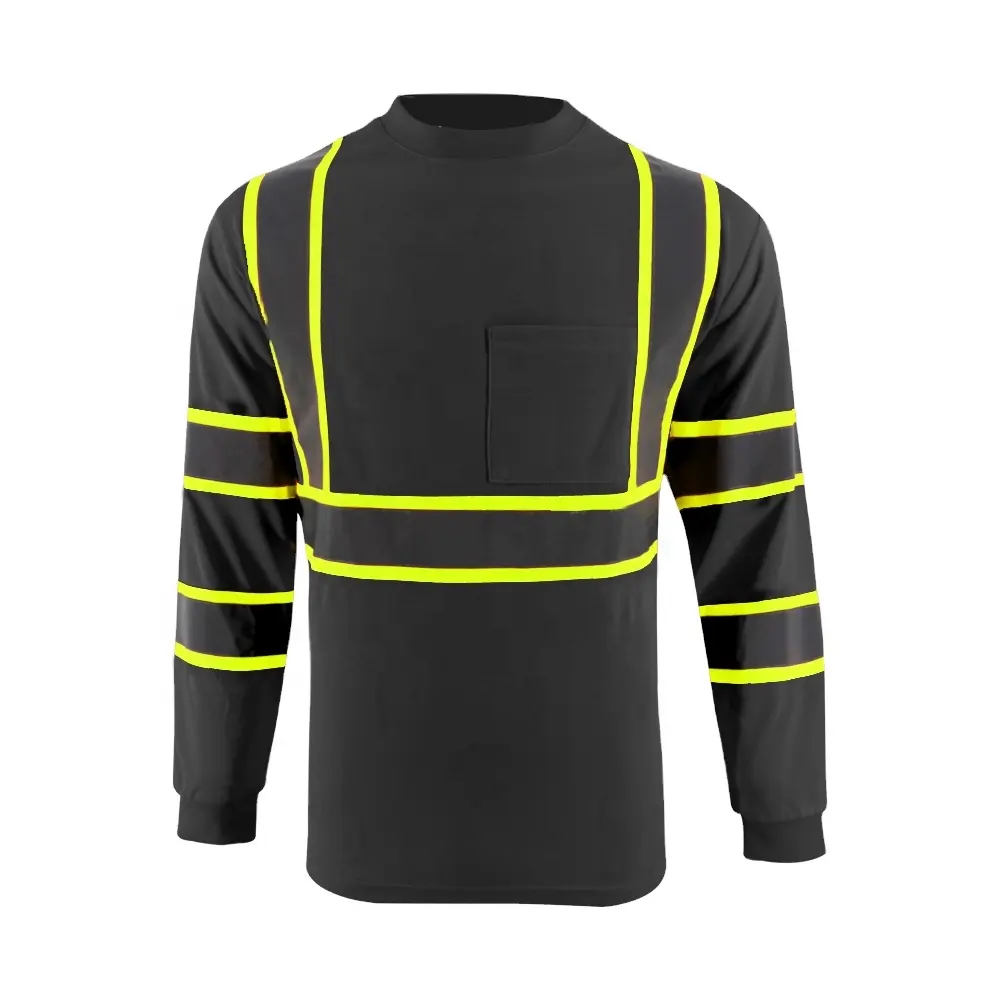 Chemises à manches longues réfléchissantes personnalisées, Construction de chemises à haute visibilité hautement réfléchissantes pour la sécurité routière