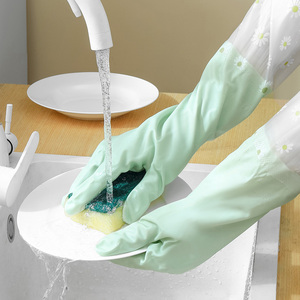 Guantes de Limpieza de PVC con Degradado de Dos Colores, Resistentes al Aceite, Impermeables, Gruesos y Alargados, para Lavar Platos en la Cocina - Product Image 4