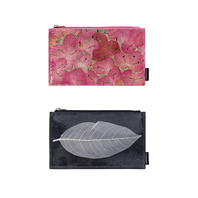 Bougainvillea And Leaf Pattern Women Portable Makeup Pouch Eco Friendly Pineapple Leaf Cosmetic Bag
