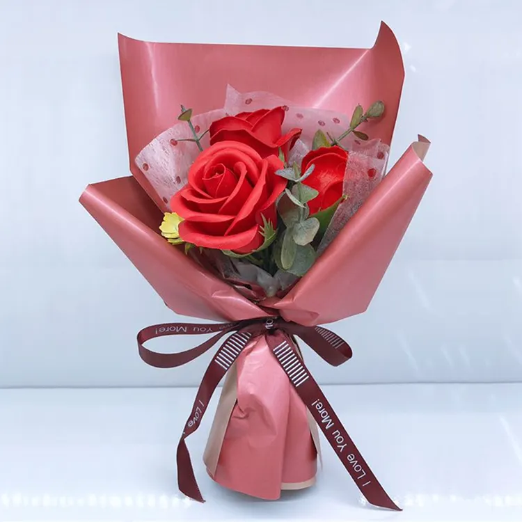 नवीनतम डिजाइन 3 सिर कृत्रिम साबुन गुलाब का फूल गुलदस्ता वेलेंटाइन दिन के लिए त्योहार जन्मदिन शादी का तोहफा मातृ दिवस