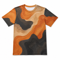 T-shirt pour homme en popeline 3D à motifs, 100% polyester, orange brûlé, terrain fluide, séchage rapide, respirant, col rond, prêt à être expédié
