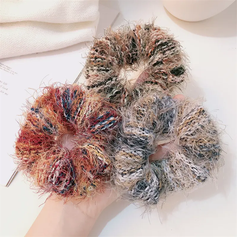 ฤดูหนาวถักที่มีสีสันนุ่มตุ๊กตาผมScrunchies Mohairเทียมผมยืดหยุ่นสําหรับผู้หญิงสาวหวานอุปกรณ์เสริมผมHeadwear