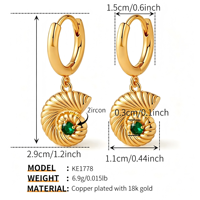 Boucles d'oreilles clous en alliage de cuivre plaqué or 18 carats, thème océan, animaux marins variés, zircon, cadeau tendance pour femme
