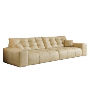 French Retro Waxed Cat Scratch Resistant Leather Vintage Brown Sofa For Small Living Room - Product Image 4
