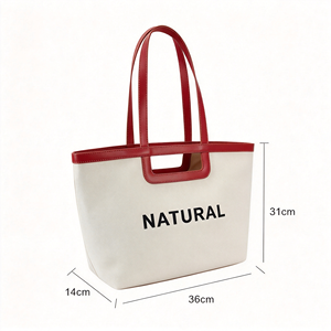 Bolsa de Lona de Alta Calidad para Mujer, Grande, Informal, con Colores en Contraste, Dos Asas de Hombro, Cierre de Broches, Forro de Poliéster - Product Image 2